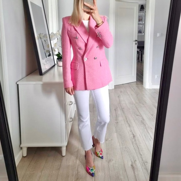 Zara pink tweed double breasted blazer barbie - Picture 12 of 13